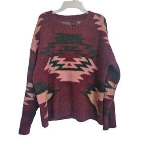Modlusive Women's Cranberry Poly/Acrylic Axtex Knit Crewneck Long Sleeve Sweater